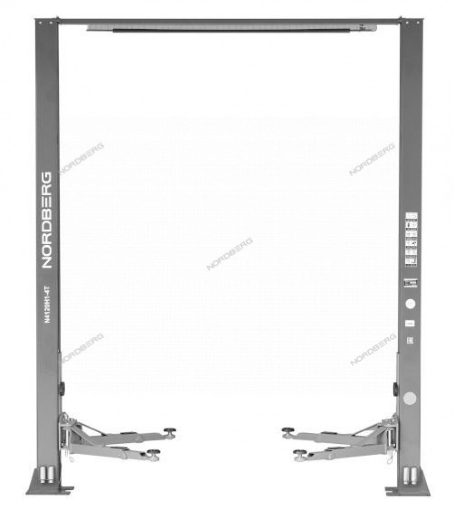 Двухстоечный подъемник NORDBERG N4120H1-4T с верхней синхронизацией и с электростопорами, г/п 4 т, 380 В, высота 4 м (Серый)